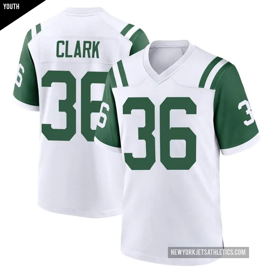 Youth New York Jets ＃36 Chuck Clark White Game Classic Alternate Jersey