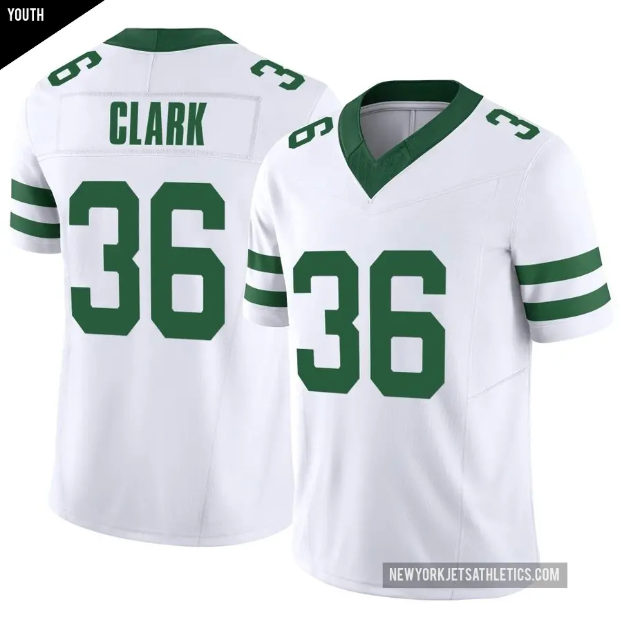 Youth New York Jets ＃36 Chuck Clark White Limited Legacy Vapor F.U.S.E. Jersey