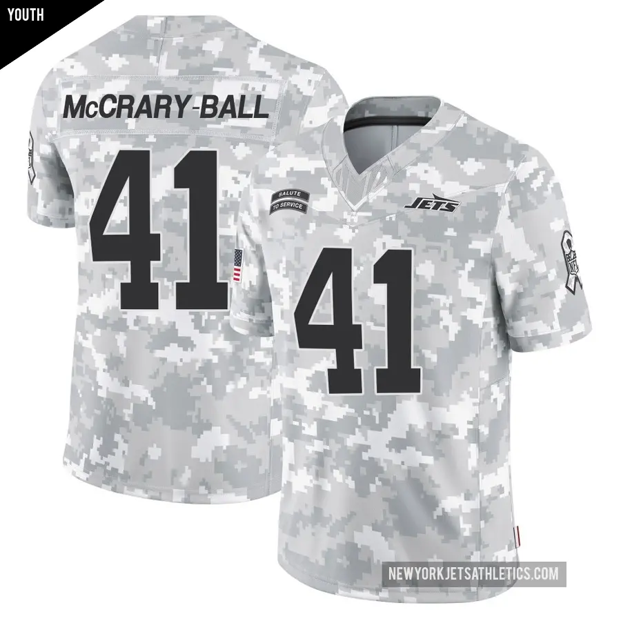 Youth New York Jets ＃41 Marcelino McCrary-Ball Arctic Camo Limited 2024 Salute to Service Jersey