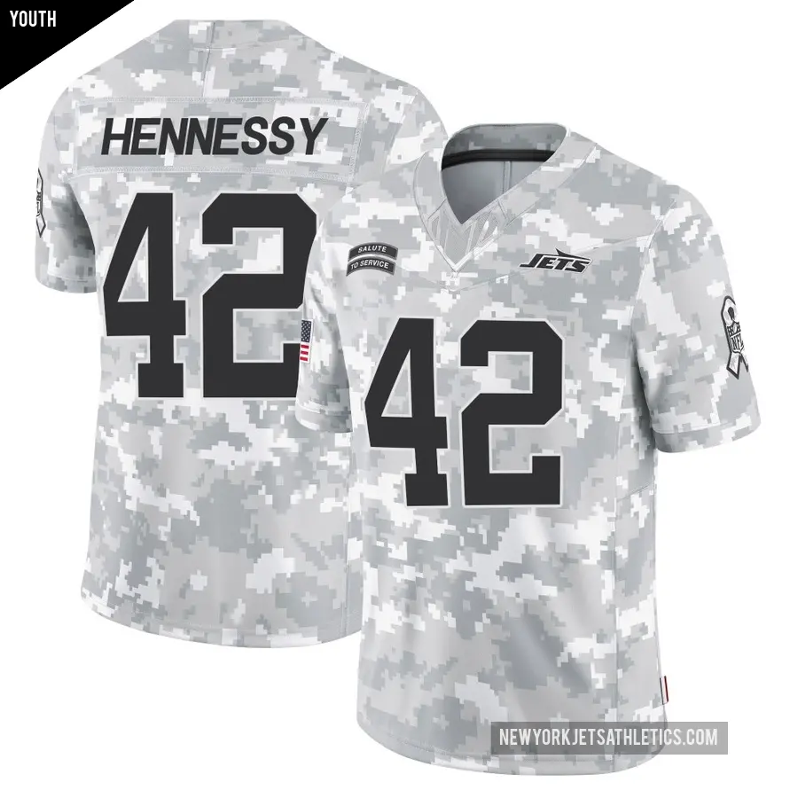 Youth New York Jets ＃42 Thomas Hennessy Arctic Camo Limited 2024 Salute to Service Jersey