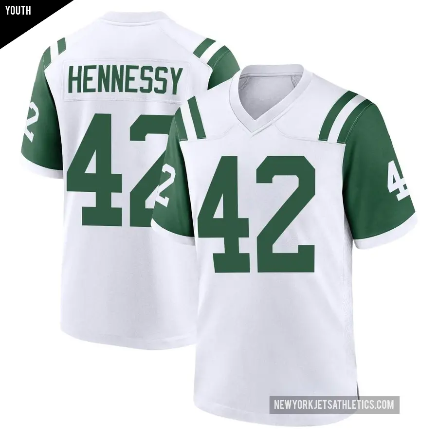 Youth New York Jets ＃42 Thomas Hennessy White Game Classic Alternate Jersey