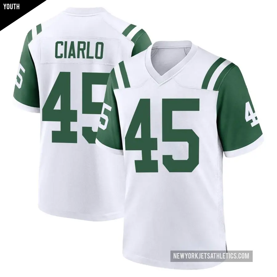 Youth New York Jets ＃45 Jimmy Ciarlo White Game Classic Alternate Jersey