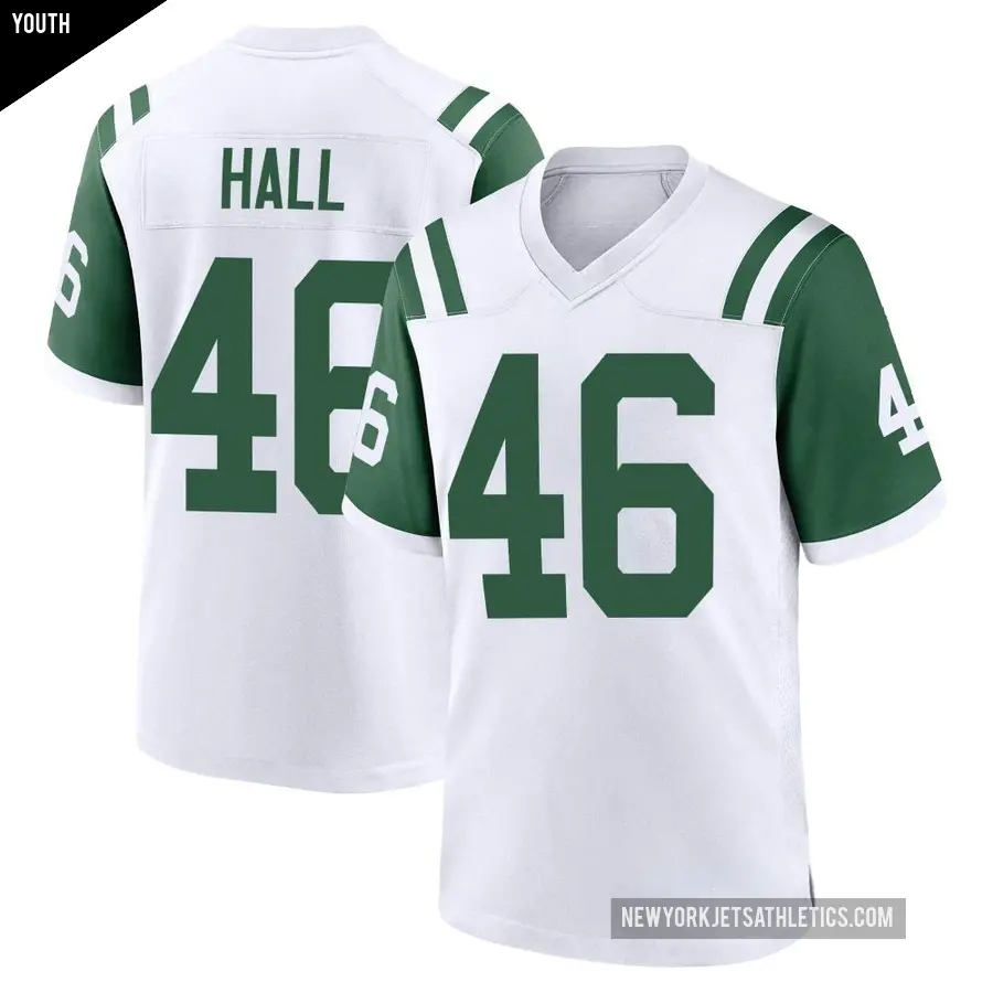 Youth New York Jets ＃46 Maalik Hall White Game Classic Alternate Jersey