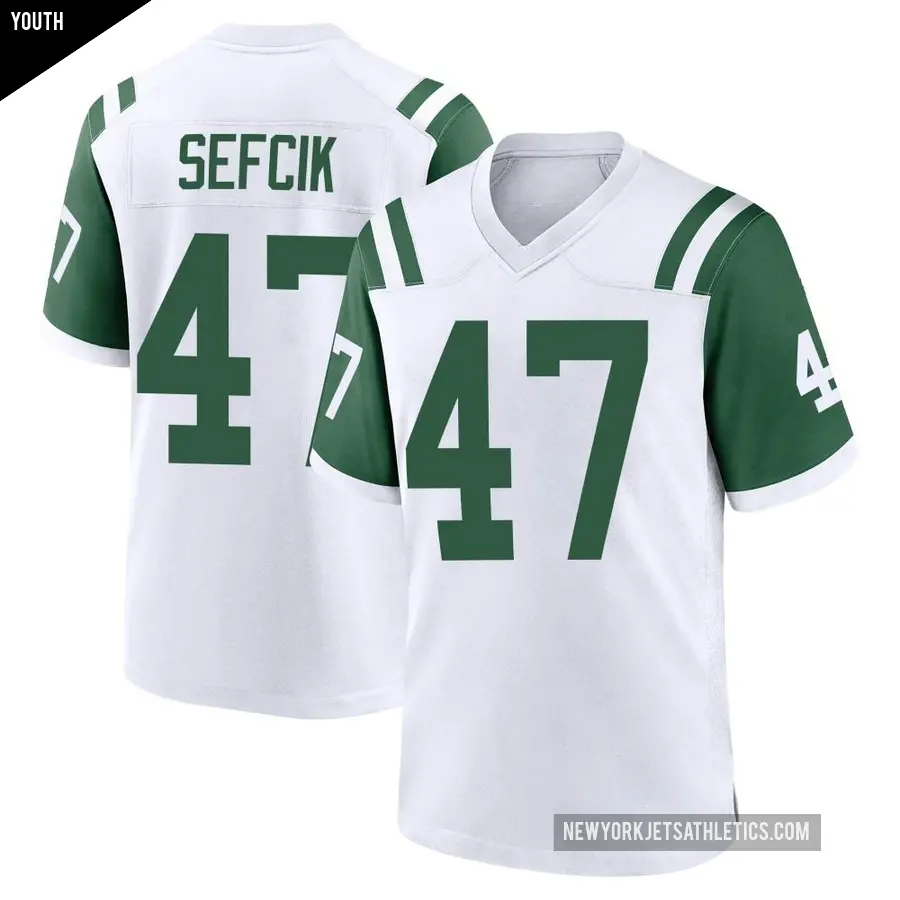 Youth New York Jets ＃47 Lincoln Sefcik White Game Classic Alternate Jersey