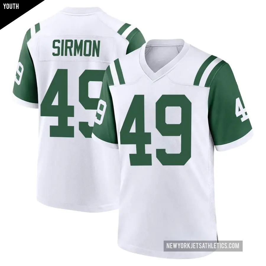 Youth New York Jets ＃49 Jackson Sirmon White Game Classic Alternate Jersey