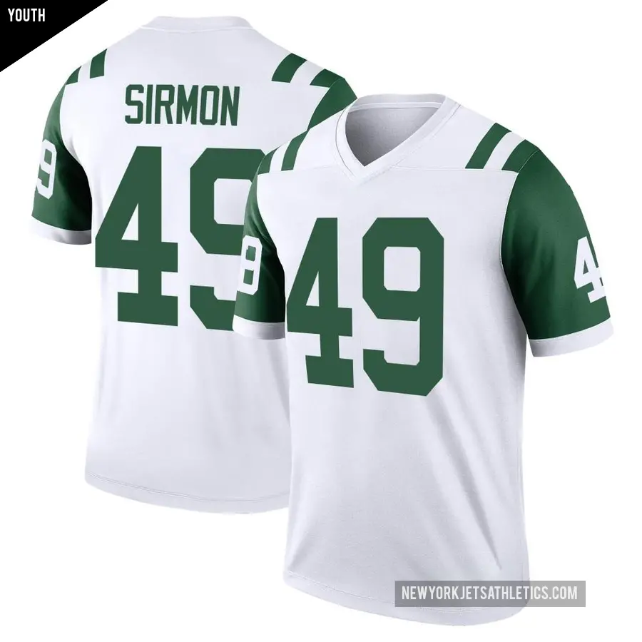 Youth New York Jets ＃49 Jackson Sirmon White Legend Classic Alternate Jersey
