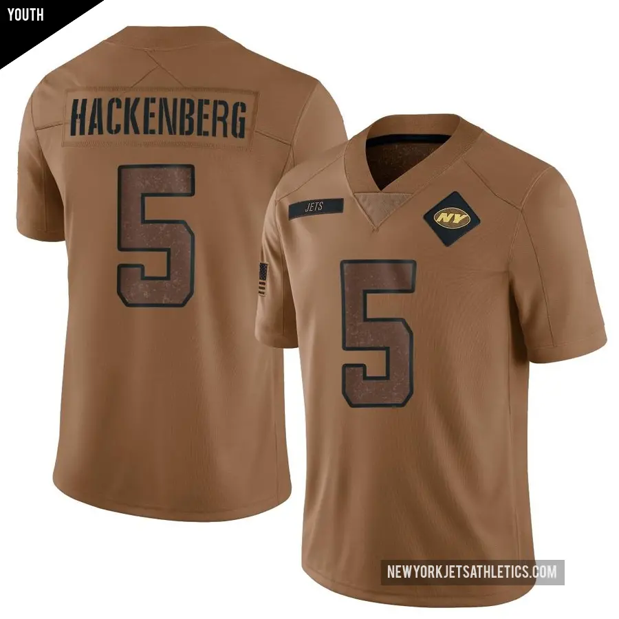 Youth New York Jets ＃5 Christian Hackenberg Brown Limited 2023 Salute To Service Jersey