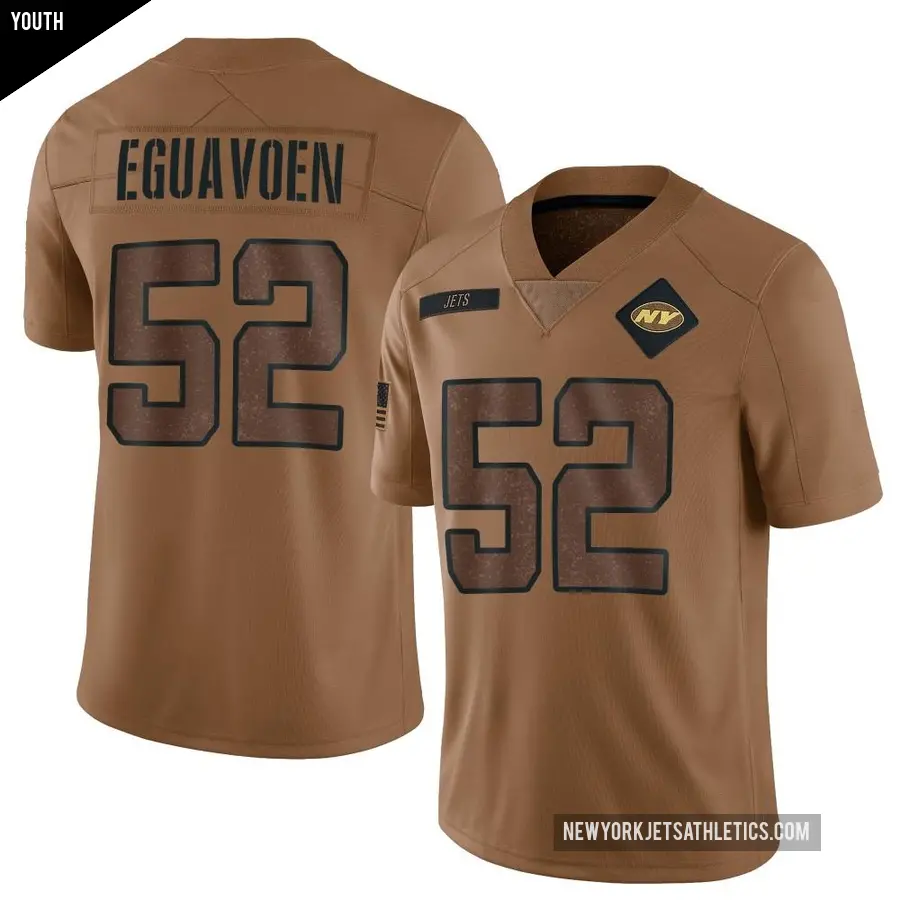 Youth New York Jets ＃52 Sam Eguavoen Brown Limited 2023 Salute To Service Jersey