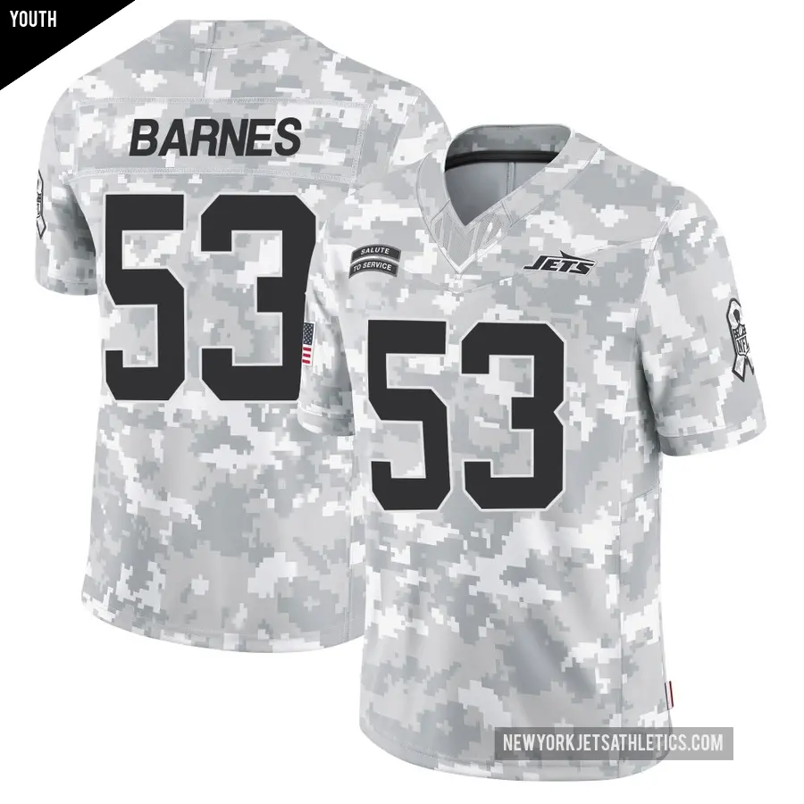 Youth New York Jets ＃53 Zaire Barnes Arctic Camo Limited 2024 Salute to Service Jersey