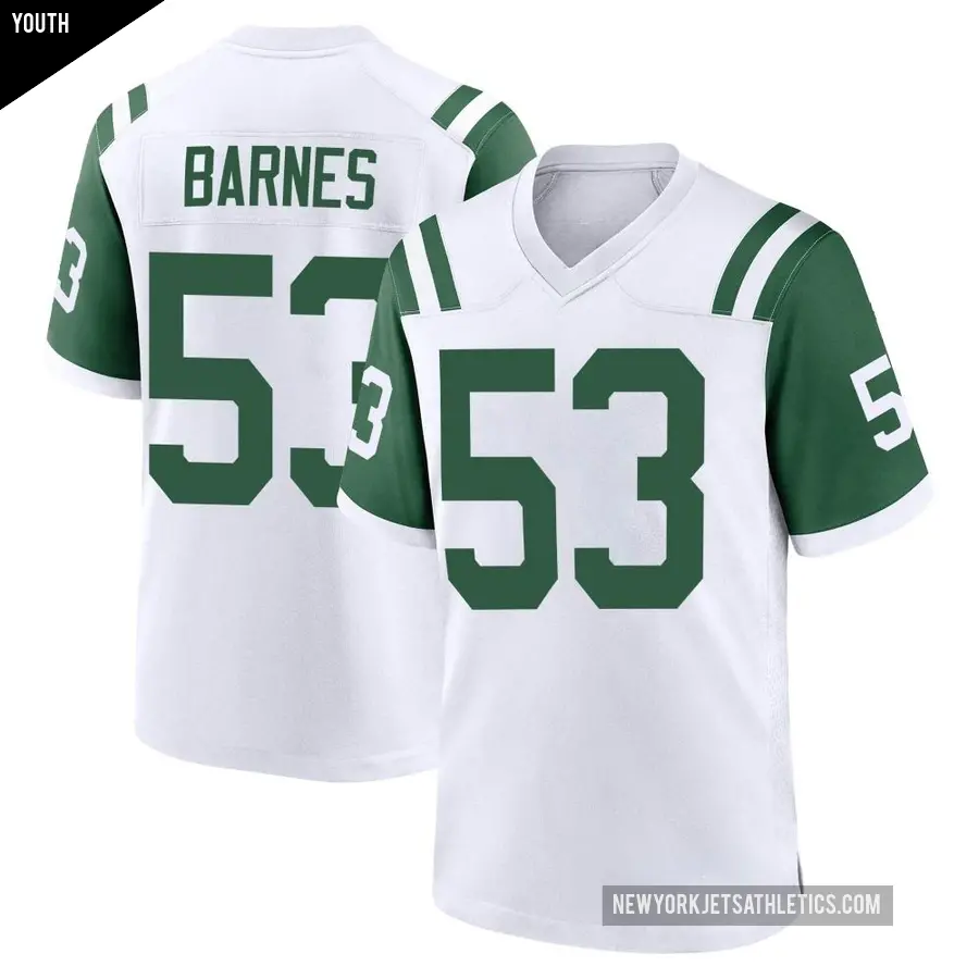 Youth New York Jets ＃53 Zaire Barnes White Game Classic Alternate Jersey
