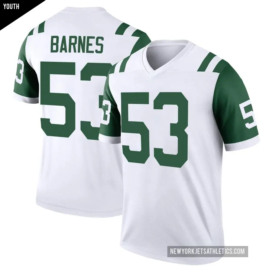 Youth New York Jets ＃53 Zaire Barnes White Legend Classic Alternate Jersey