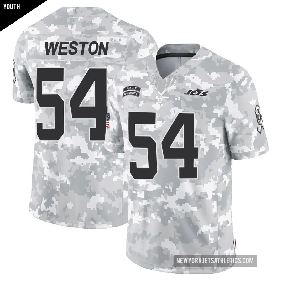 Youth New York Jets ＃54 Ja'Markis Weston Arctic Camo Limited 2024 Salute to Service Jersey
