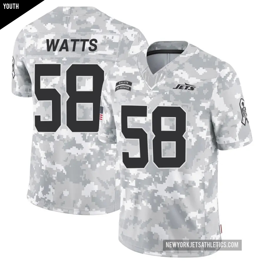 Youth New York Jets ＃58 Eric Watts Arctic Camo Limited 2024 Salute to Service Jersey