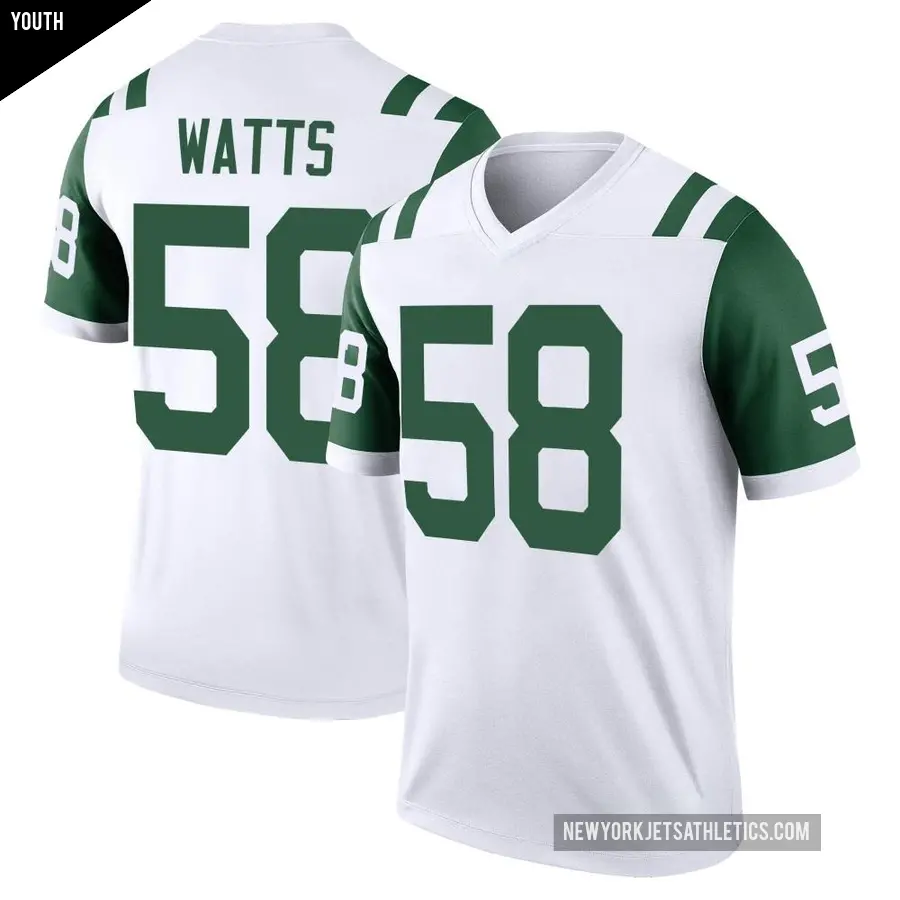 Youth New York Jets ＃58 Eric Watts White Legend Classic Alternate Jersey