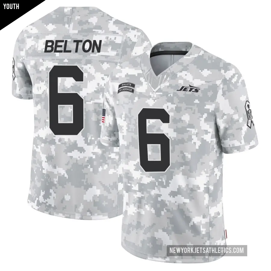 Youth New York Jets ＃6 Dane Belton Arctic Camo Limited 2024 Salute to Service Jersey