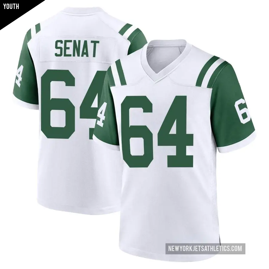 Youth New York Jets ＃64 Greg Senat White Game Classic Alternate Jersey