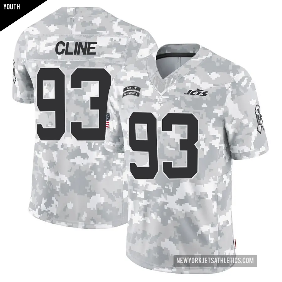 Youth New York Jets ＃93 Kameron Cline Arctic Camo Limited 2024 Salute to Service Jersey