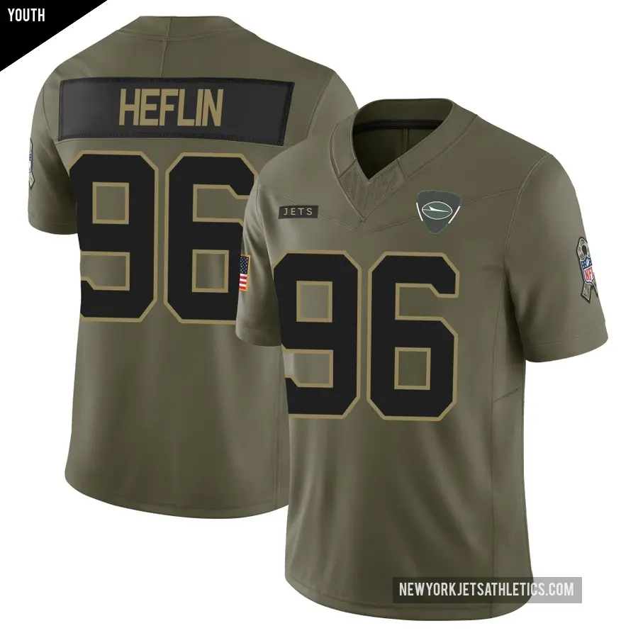 Youth New York Jets ＃96 Jack Heflin Olive Limited 2025 Salute to Service Jersey