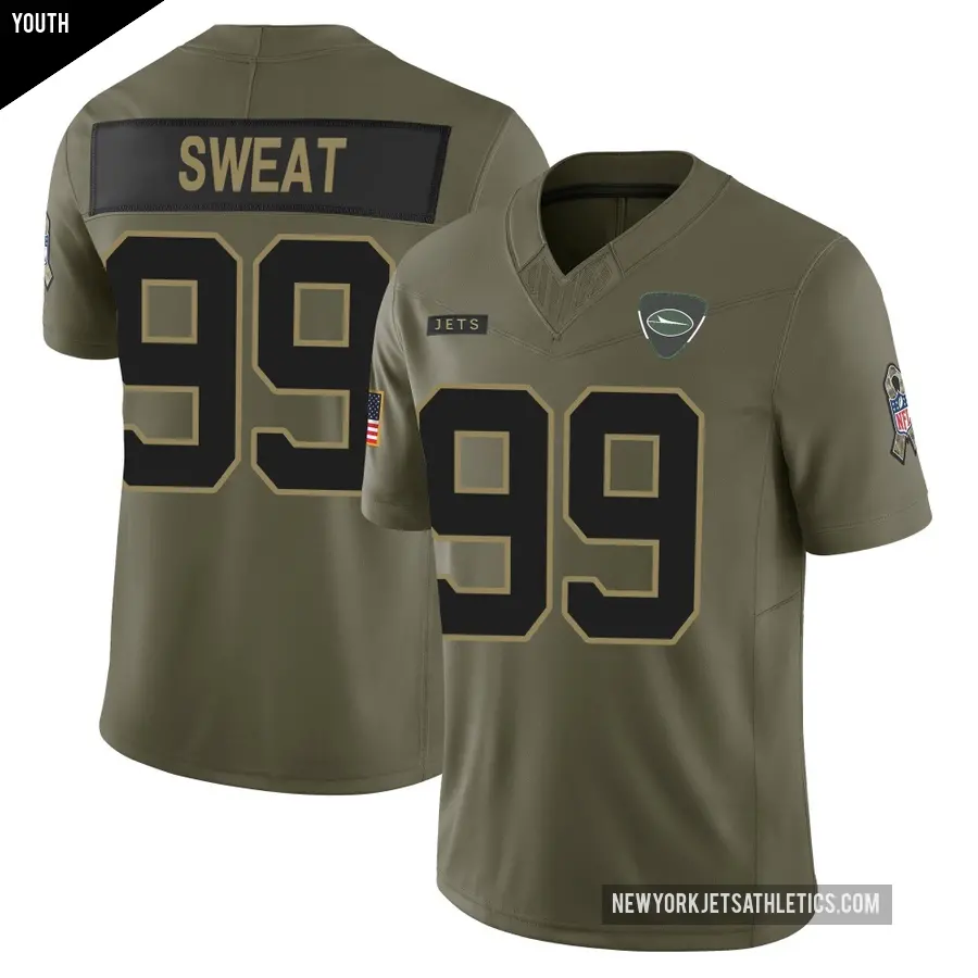 Youth New York Jets ＃99 T'Vondre Sweat Olive Limited 2025 Salute to Service Jersey
